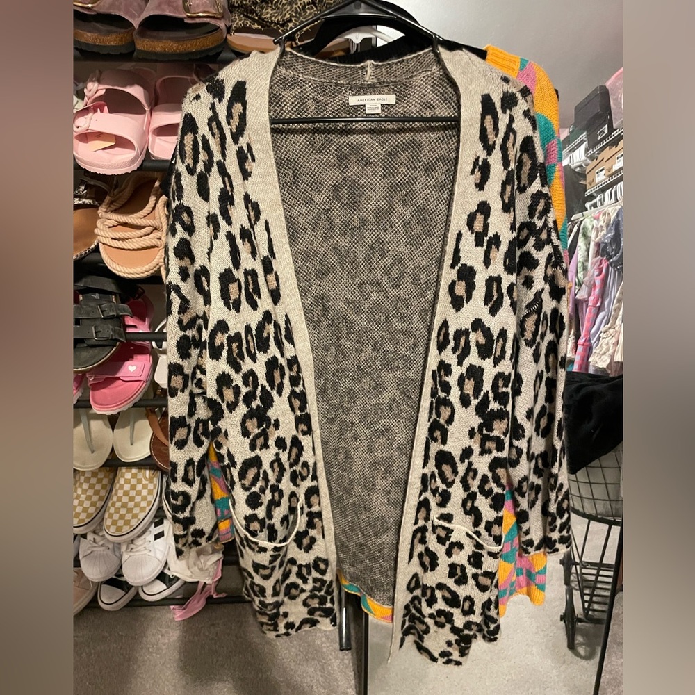 American Eagle Oversized Leopard Print Cardigan